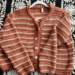 Rust Stripe Knit Cardigan Sweater - Women
